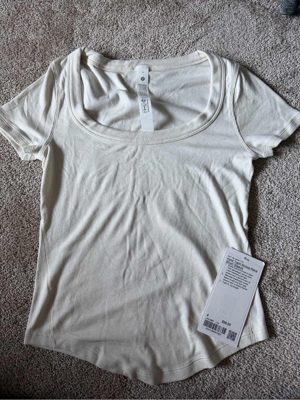 NEW Lululemon Hold Tight Short Sleeve Scoop-Neck Top in light ivory